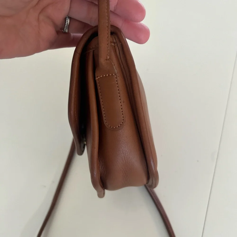 Coach‎ Vintage Megan Tan Leather Flap Front Geometric Crossbody Bag